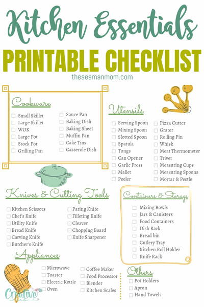 Printable Kitchen Essentials Checklist Printable Kitchen Essentials Checklist