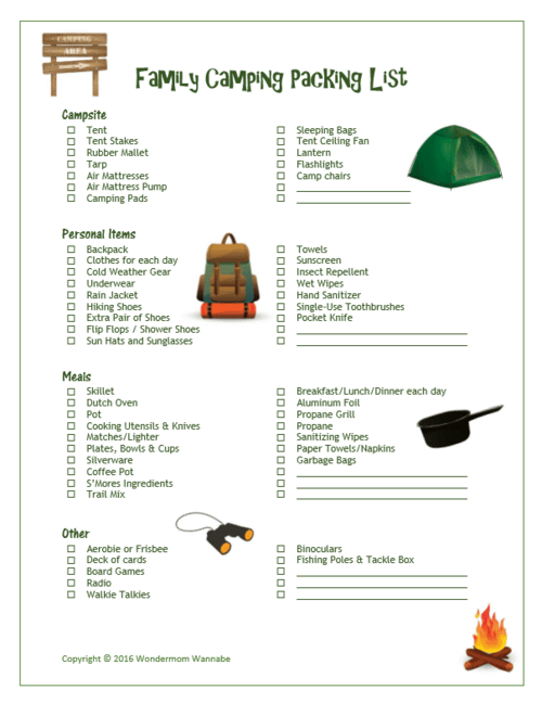 Family Camping Packing List Family Camping Packing List