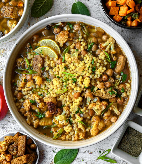 Roasted Cauliflower Chickpea and Tempeh Moghrabieh Roasted Cauliflower Chickpea and Tempeh Moghrabieh