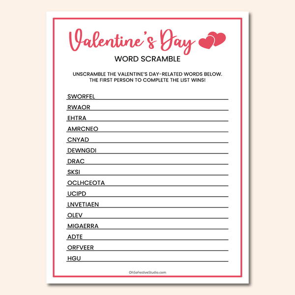 Valentines Day Word Scramble Valentines Day Word Scramble
