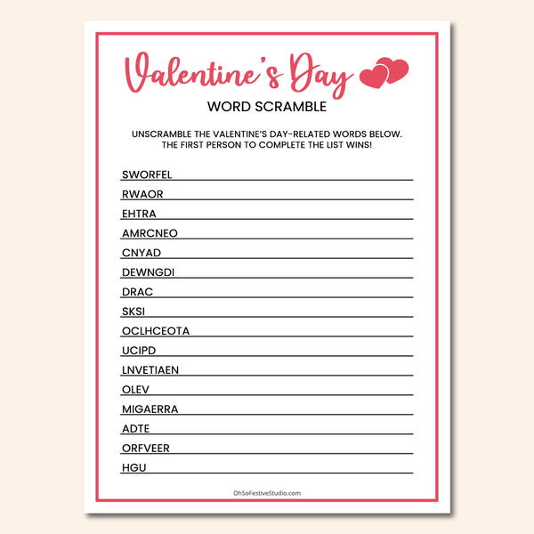 Valentines Day Word Scramble
