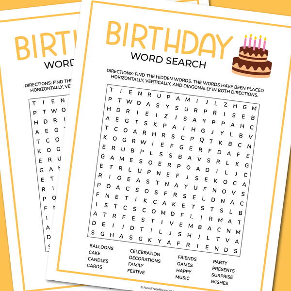 Birthday Word Search Birthday Word Search