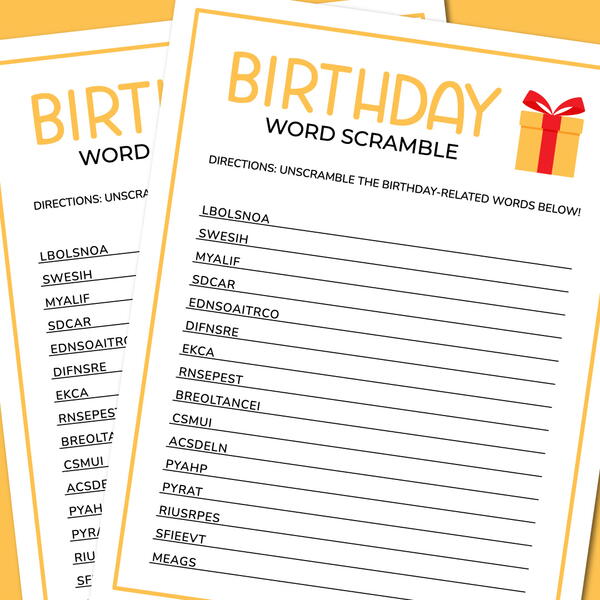 Birthday Word Scramble Birthday Word Scramble