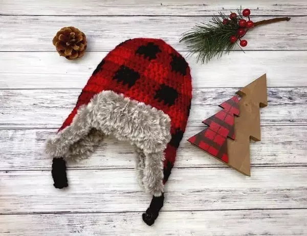 Plaid Crochet Aviator Hat Plaid Crochet Aviator Hat