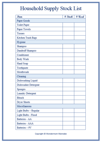 Household Supply Closet Stock List Household Supply Closet Stock List