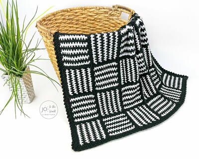 Black And White Striped Squares Blanket Crochet Pattern