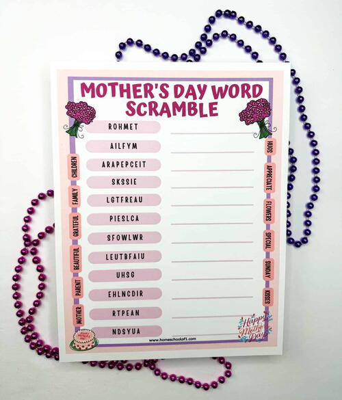 Mothers Day Word Scramble Mother's Day Word Scramble