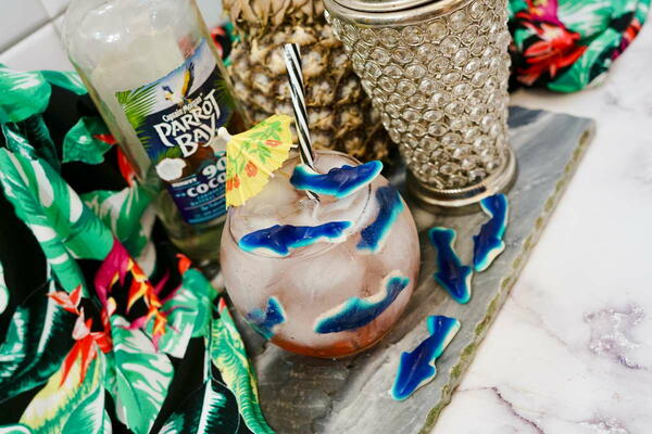 Shark Drink Bowl With Gummy Sharks Shark Drink Bowl With Gummy Sharks