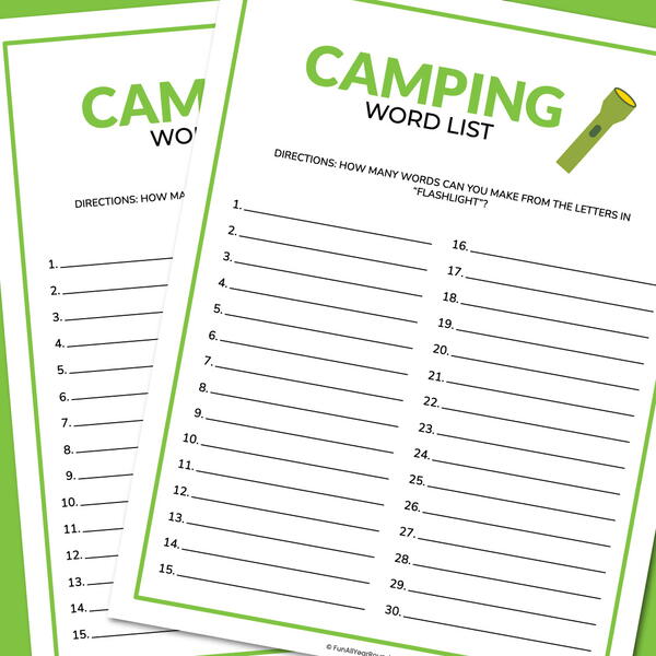 Camping Word List Camping Word List