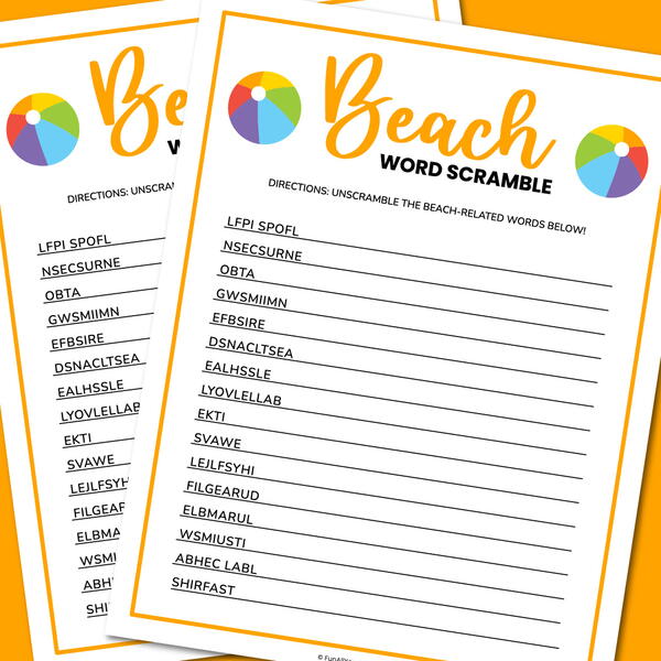Beach Word Scramble Beach Word Scramble