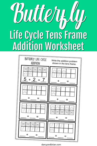 Butterfly Life Cycle Addition Ten Frame Printable For Kindergarten Math Butterfly Life Cycle Addition Ten Frame Printable For Kindergarten Math