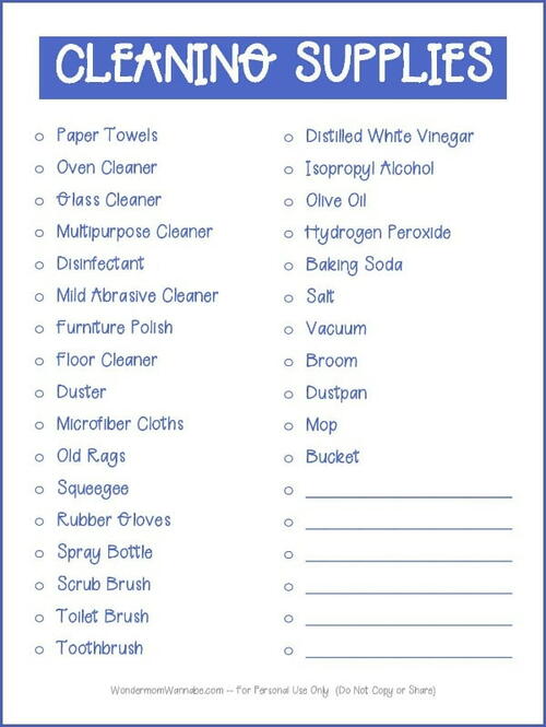 Free Printable Cleaning Supplies List Free Printable Cleaning Supplies List