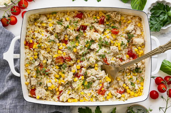 Dump-and-bake Chicken And Rice With Summer Veggies Dump-and-bake Chicken And Rice With Summer Veggies