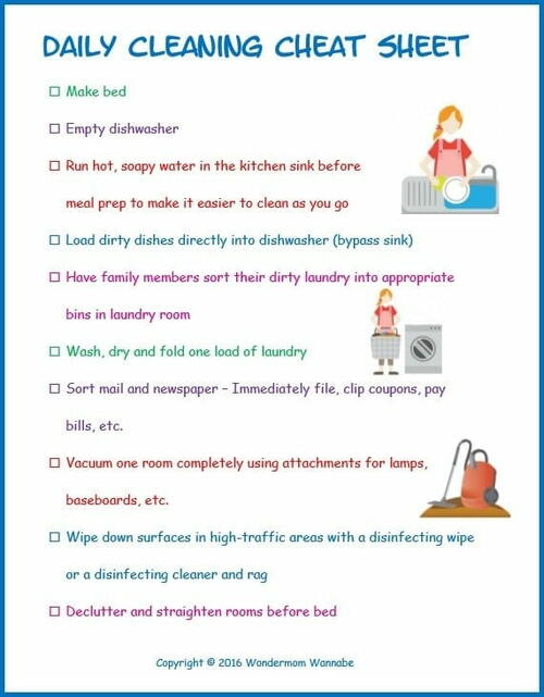 Daily Cleaning Cheat Sheet Daily Cleaning Cheat Sheet