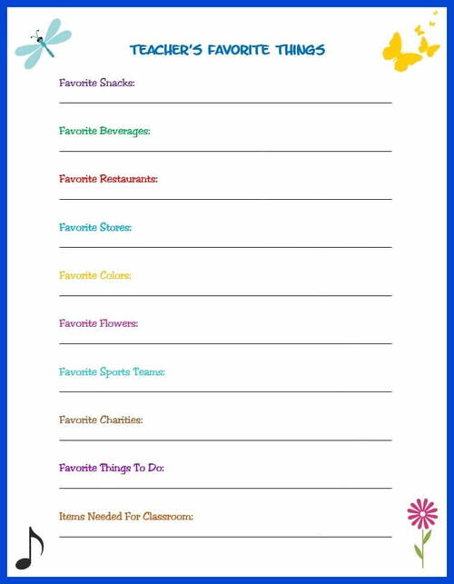 Teachers Favorite Things Survey Teacher’s Favorite Things Survey