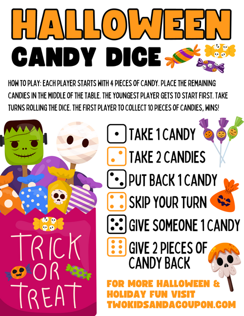 Free Printable Halloween Dice Game Free Printable Halloween Dice Game