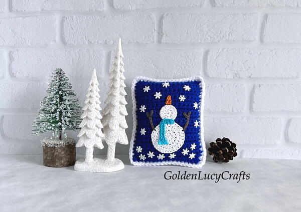 Snowman Catching Snowflakes Mini Pillow Snowman Catching Snowflakes Mini Pillow