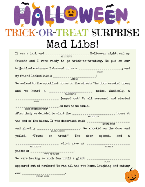 Free Printable Halloween Mad Libs Free Printable Halloween Mad Libs