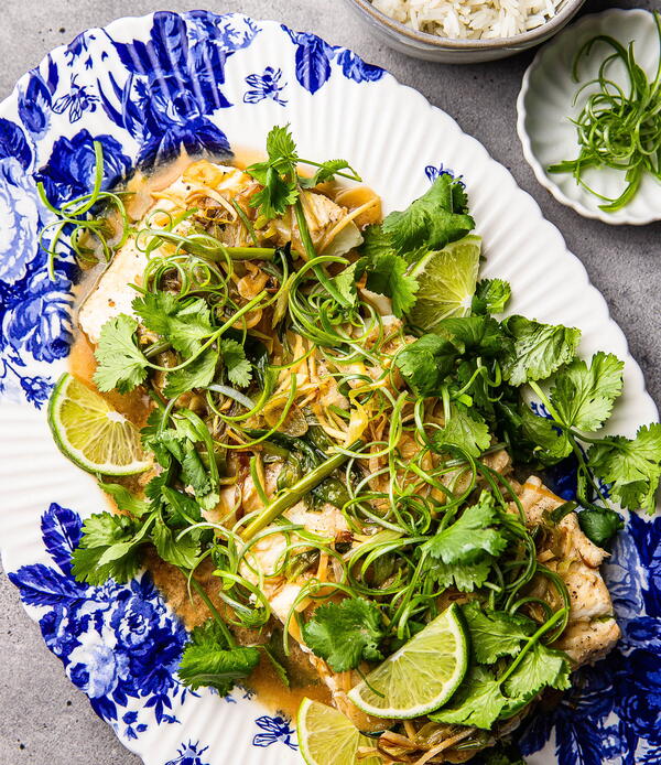 Sizzled Ginger and Scallion Halibut in Ponzu Sizzled Ginger and Scallion Halibut in Ponzu