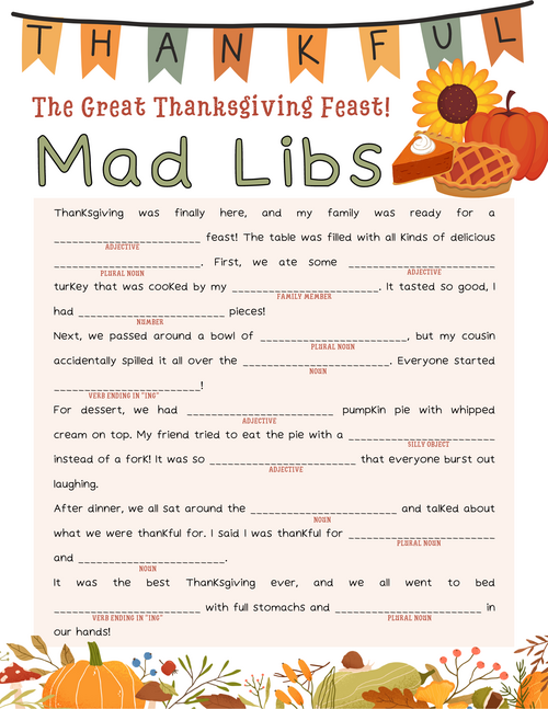 Thanksgiving Mad Libs Thanksgiving Mad Libs
