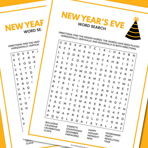 New Years Eve Word Search New Year’s Eve Word Search