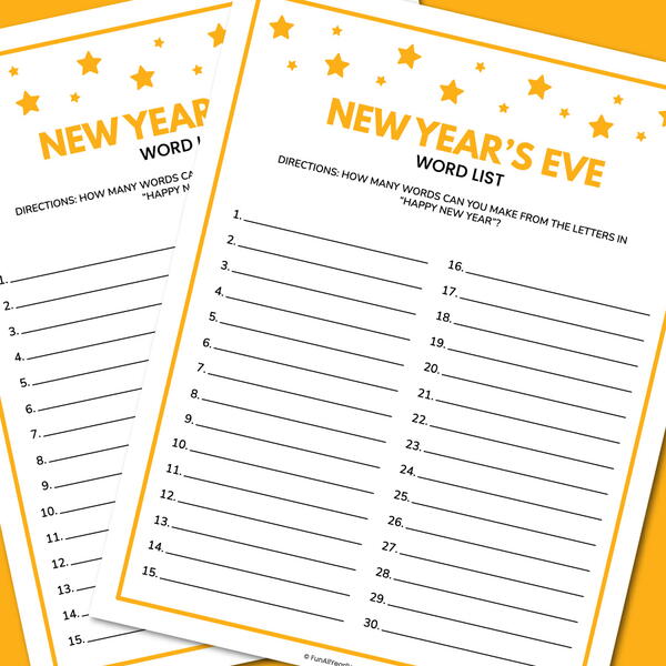 New Years Eve Word List New Year’s Eve Word List