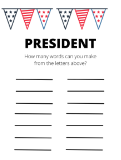 Presidents Day Activity Page President's Day Activity Page