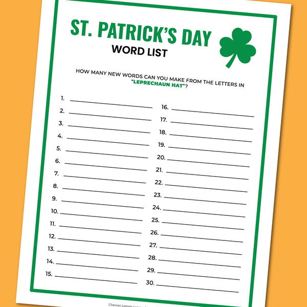 Printable St Patricks Day Word List Printable St. Patrick’s Day Word List