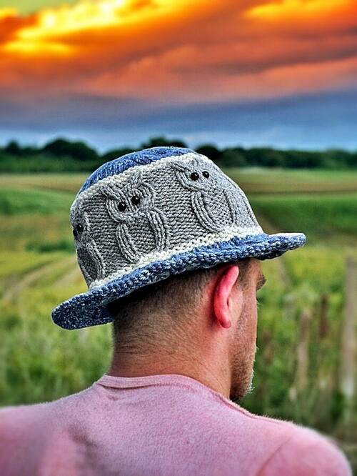 Knit Flat Bucket Hat With Owls Knit Flat Bucket Hat – With Owls!