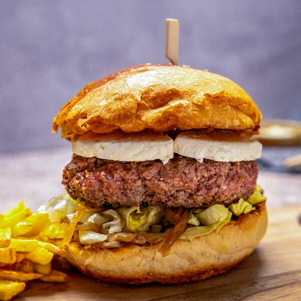 Goat Cheese Caramelized Onion Burger Goat Cheese & Caramelized Onion Burger