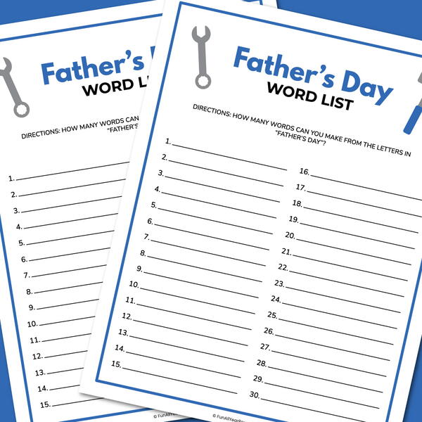 Fathers Day Word List Father’s Day Word List