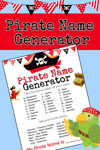 Printable Pirate Name Generator Printable Pirate Name Generator