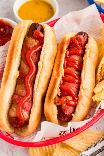 Air Fryer Hot Dogs bacon Wrapped Option Air Fryer Hot Dogs (bacon Wrapped Option!)