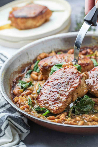 Pork Chop Skillet Dinner With Spinach And White Beans Pork Chop Skillet Dinner With Spinach And White Beans