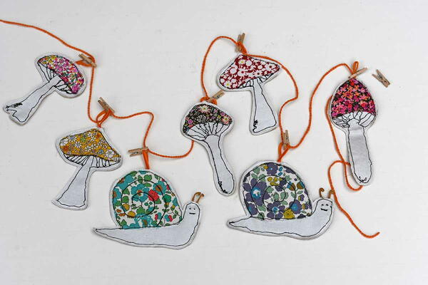 Scrap Fabric Mushroom Snail Fall Garland Scrap Fabric Mushroom Snail Fall Garland