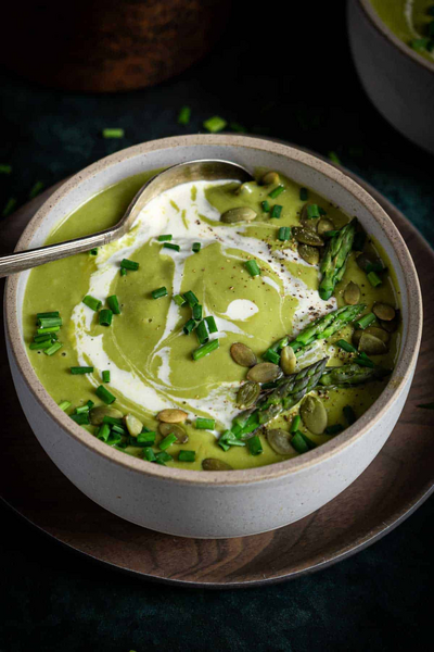 Creamy Broccoli Asparagus Soup With Goat Cheese Creamy Broccoli Asparagus Soup With Goat Cheese