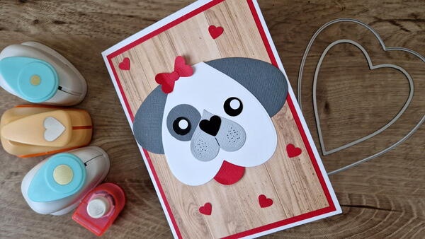 Honeycomb Heart Card With Dog Made From Simple Shapes