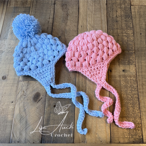 Crochet Baby Puff Stitch Baby Hat With Earflaps Crochet Baby Puff Stitch Baby Hat With Earflaps