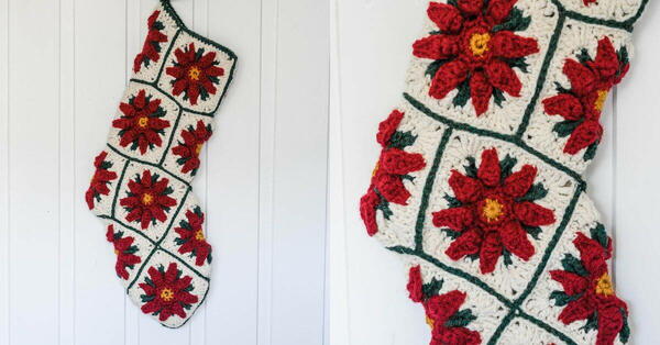 Poinsettia Granny Square Christmas Stocking Poinsettia Granny Square Christmas Stocking
