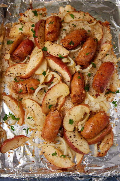Savory Sausage And Sweet Apples Baked Together On A Sheet Pan Savory Sausage And Sweet Apples Baked Together On A Sheet Pan