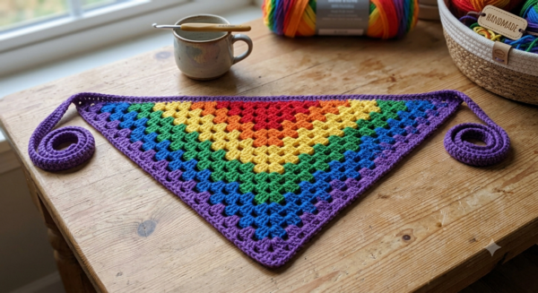 Crochet Rainbow Granny Square Bandana Crochet Rainbow Granny Square Bandana