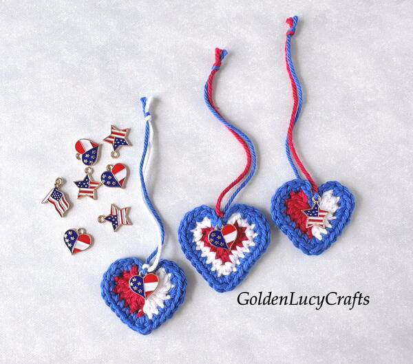 Crochet Patriotic Heart Ornaments Crochet Patriotic Heart Ornaments