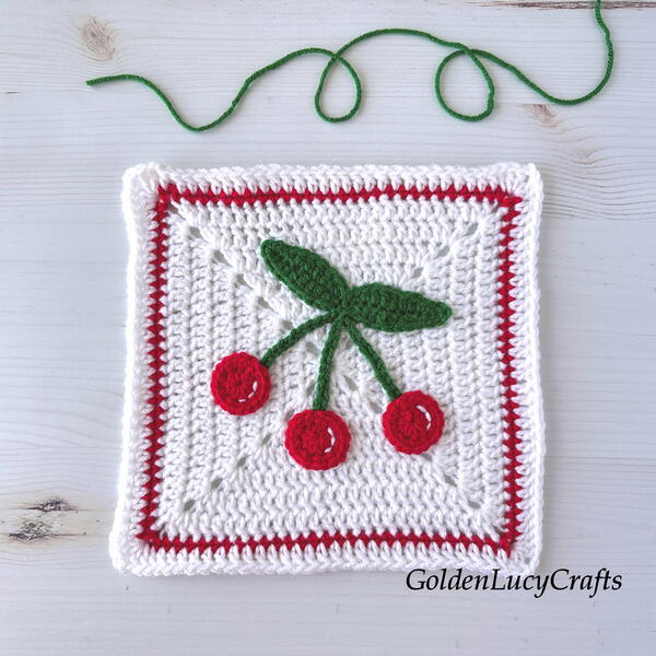 Crochet Cherry Square Block Crochet Cherry Square Block