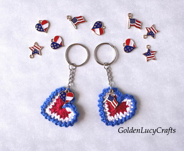 Crochet Patriotic Heart Keychain Crochet Patriotic Heart Keychain
