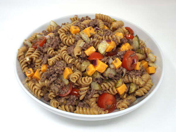 Cheeseburger Pasta Salad With Yellow Mustard Vinaigrette Cheeseburger Pasta Salad With Yellow Mustard Vinaigrette
