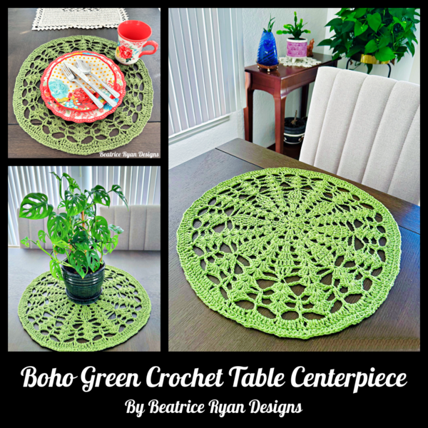 Boho Green Crochet Table Centerpiece Boho Green Crochet Table Centerpiece
