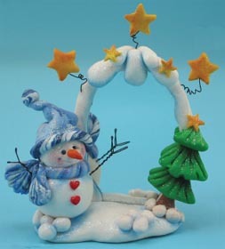 Snowman and Christmas Tree Winter Scene