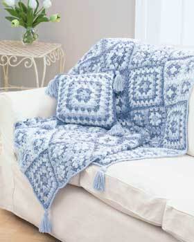 Denim Colors Granny Square Throw and Pillow