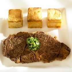 Argentine Rib Eye Steak with Chimichurri and Braised Potatoes