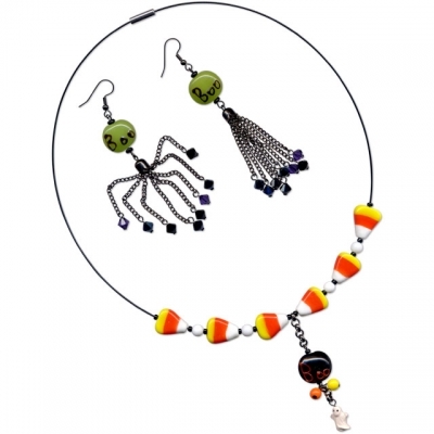 Halloween Candy Corn Necklace and Boo Earrings